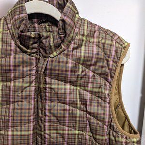 Women's Vintage Lands' End Quilted Plaid Zip-front Vest, Size L